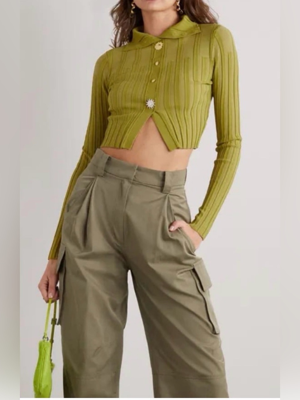 JACQUEMUS Bando Cropped Button-Embellished Ribbed-Knit Cardigan 36